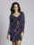 Lara Dresses - 33580 Long Sleeve Beaded Contrast Mini Dress In Blue and Multi-Color