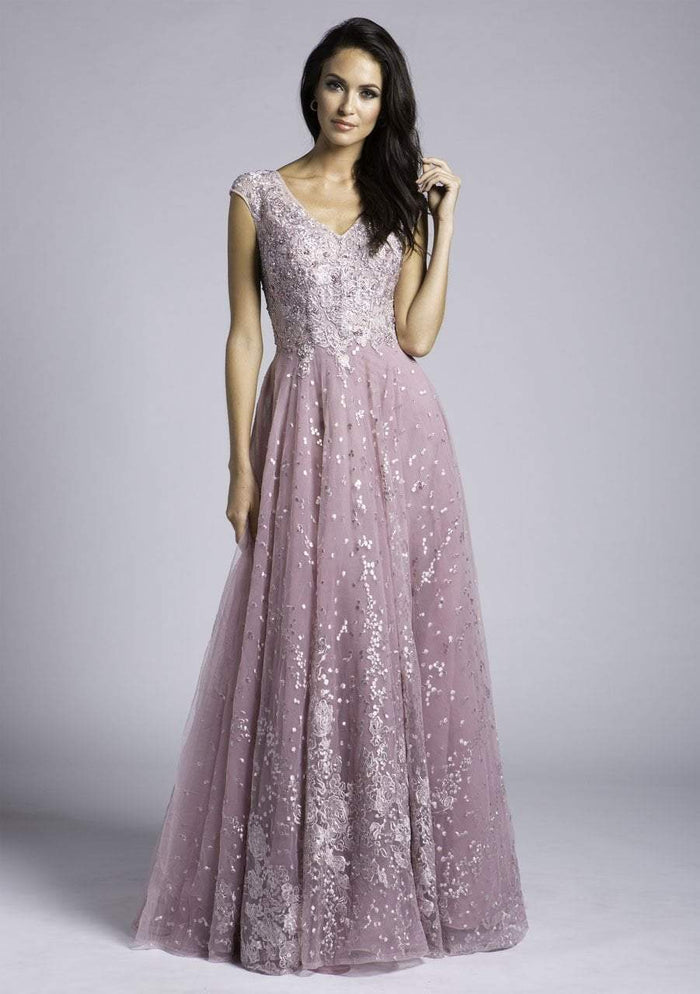 Lara Dresses - 33592 Floral Beaded Lace A-line Gown In Pink