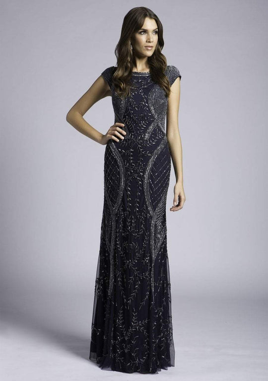 Lara Dresses - 33609 Embellished Bateau Neck Sheath Dress In Blue