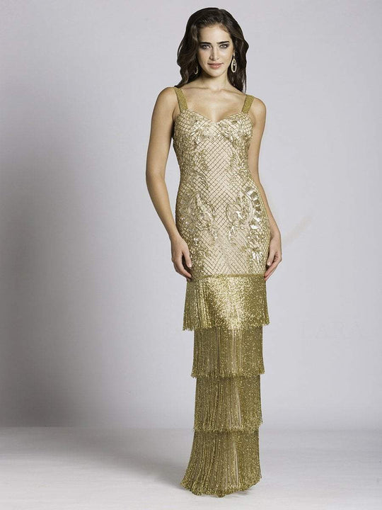 Lara Dresses - 33610 Gilded Gown with Fringe Tiered Skirt In Gold