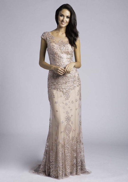 Lara Dresses - 33620 Cap Sleeve Embellished Fitted Gown In Pink