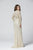 Primavera Couture - 3370 Beaded Long Sleeve High Neck Sheath Dress In Neutral and Gold