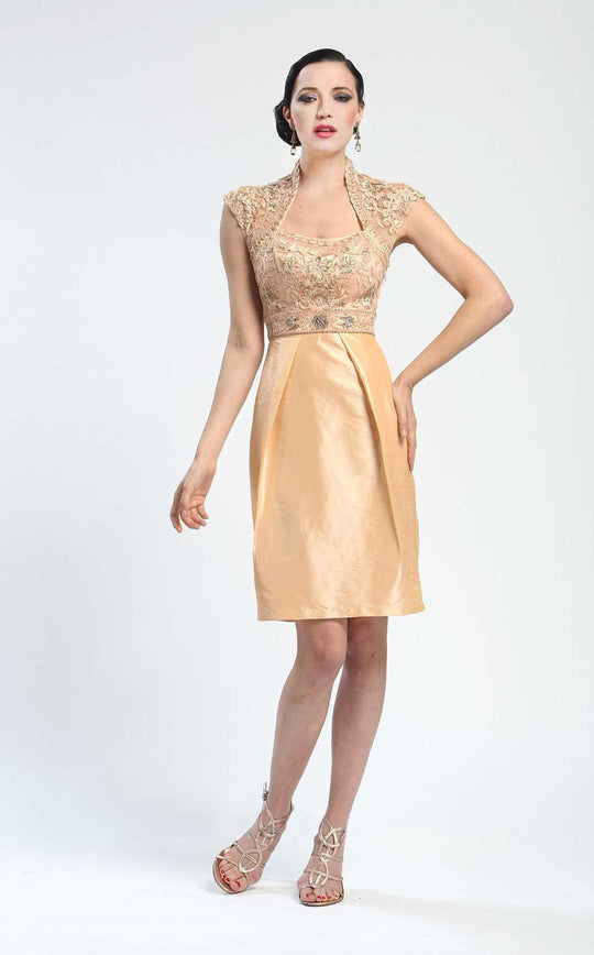 Sue Wong - Embellished Queen Anne Cocktail Dress N4209 in Neutral