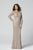 Primavera Couture - 3373 Embellished Long Sleeve Deep V-neck Dress In Neutral
