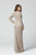 Primavera Couture - 3373 Embellished Long Sleeve Deep V-neck Dress In Neutral