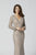Primavera Couture - 3373 Embellished Long Sleeve Deep V-neck Dress In Neutral