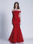 Dave & Johnny - 3377 Off Shoulder Lace Ornate Mermaid Gown in Red