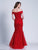 Dave & Johnny - 3377 Off Shoulder Lace Ornate Mermaid Gown in Red