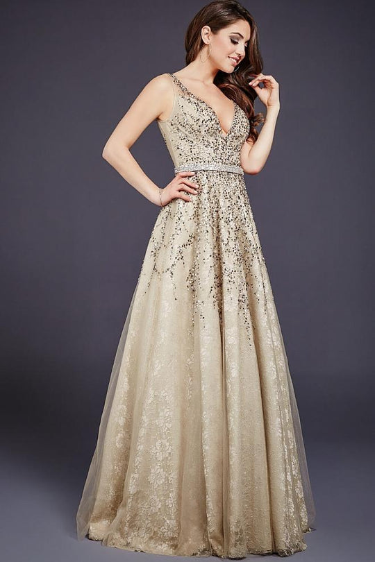 33830 Lace Deep V-neck A-line Dress