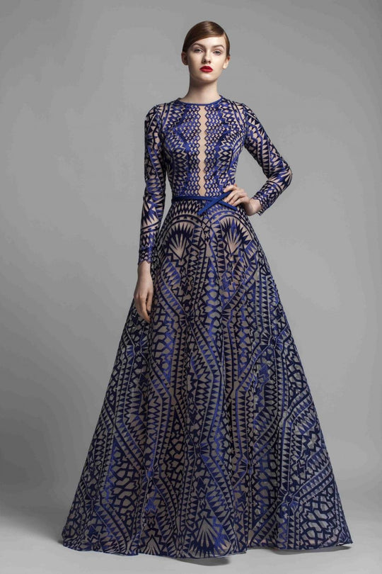 Beside Couture by Gemy - BC 1377 Embroidered Ruffle Off-Shoulder Dress In Blue