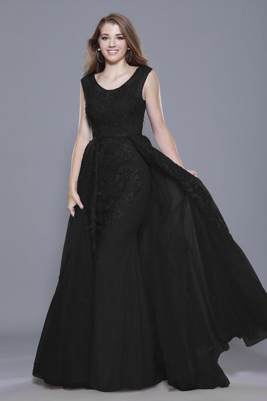 Shail K - 33913 Beaded Lace Embroidered Evening Gown In Black
