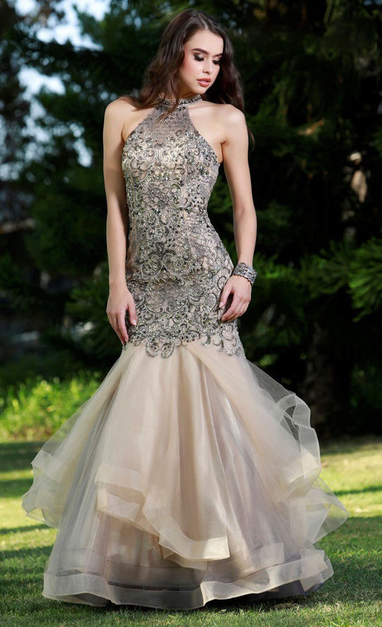 Shail K - 33916 Embellished High Mermaid Gown In Gold