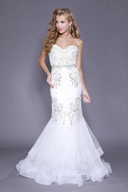 Shail K - 33918 Elegant Strapless Embellished Evening Gown In White
