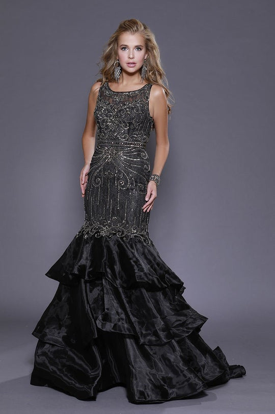 Shail K - 33919 Bateau Neck Embellished Mermaid Gown In Black