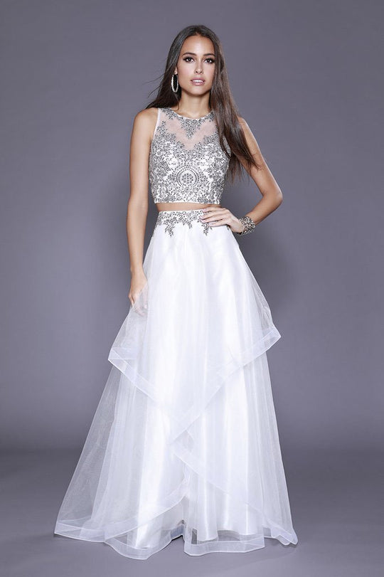Shail K - 33925 Two-Piece Sleeveless Beaded A-line Gown In White
