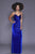 Shail K - 33928 Draped Velvet Bodice Sheath Gown In Blue