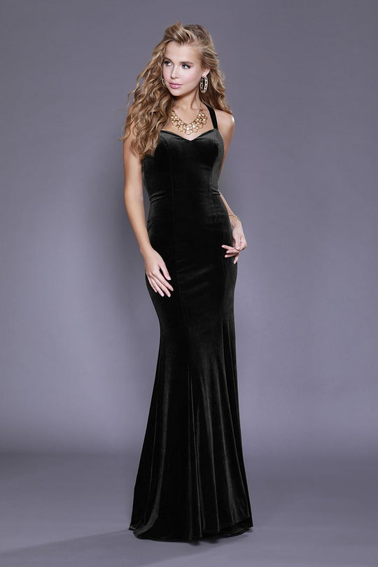 Shail K - 33929 Backless Long Velvet Sheath Gown In Black