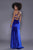 Shail K - 33931 High Halter Lace-Up Velvet Sheath Gown In Blue