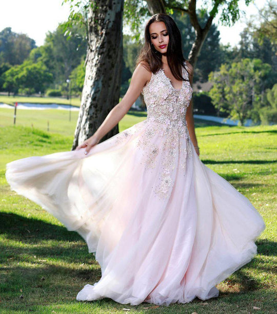 Shail K - 33934 Ornate Floral Applique A-line Gown In Pink