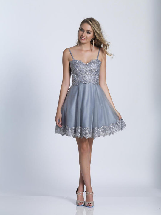 Dave & Johnny - 3393 Embellished Sweetheart A-line Dress in Silver