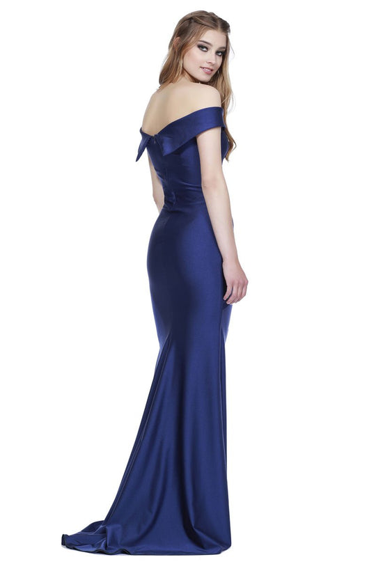 Shail K - 33944 Off-shoulder Spandex Trumpet Dress in Blue