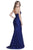Shail K - 33945 Halter V-neck Spandex Trumpet Dress in Blue