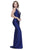 Shail K - 33945 Halter V-neck Spandex Trumpet Dress in Blue