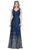 Shail K - 12163 All Over  Sequin Embellished Ombre Evening Dress in Blue and Silver