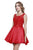 Shail K - 33947 Beaded Illusion Scoop Satin A-line Dress in Red