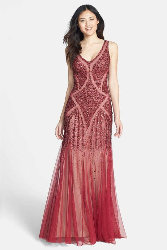 Adrianna Papell - 91897200 Sequined Mesh Cutout Trumpet Gown in Red