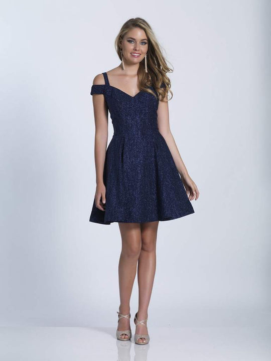 Dave & Johnny Glittering Off Shoulder A-Line Dress 3398 In Blue