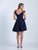 Dave & Johnny - 3398 Glittering Off Shoulder A-Line Dress in Blue
