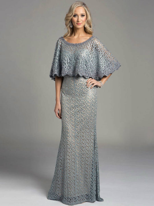 Lara Dresses - Embellished Shawl Sheath Evening Gown 33234, Gray