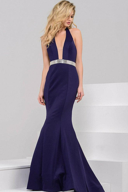 Plunging Halter Scuba Mermaid Gown 34005