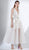 3401 Metallic Foliage Appliqued Sheer A-Line Dress