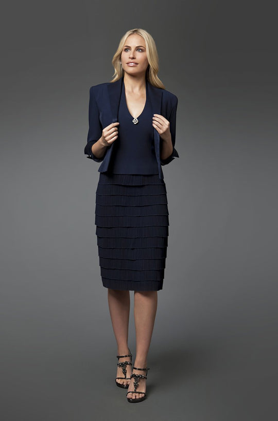 Daymor Couture - Two-Piece Tiered Skirt Ensemble 2033 in Blue