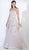 3405 Strapless Trailing Floral Adorned Tulle Gown