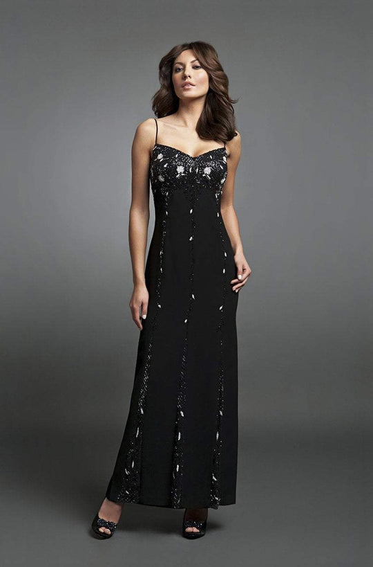 Daymor Couture - Embellished Stripes Sheath Dress 7132 in Black