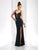 Clarisse - 3406 Plunging V-neck Sheath Dress in Black