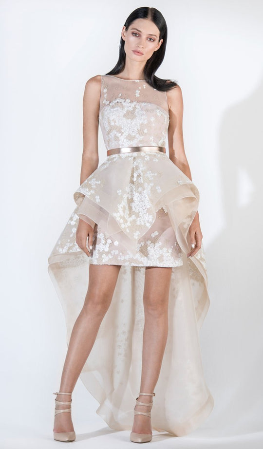 3408 Embroidered Sleeveless High Low Gown