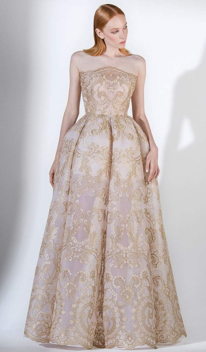3410 Embroidered Sheer Cap Sleeves Ballgown