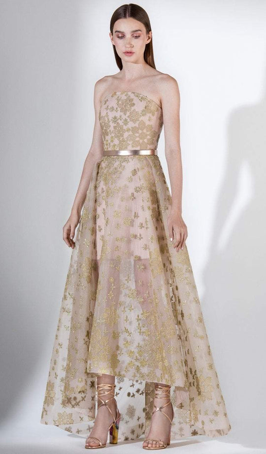 3412 Embroidered Strapless High Low Evening Gown