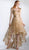 3413 Sheer Gold Sequined High Low Gown
