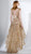 3413 Sheer Gold Sequined High Low Gown