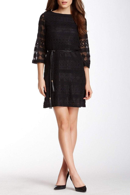 Sharagano - 4W4R16GG5 Cotton Lace Bateau Dress in Black