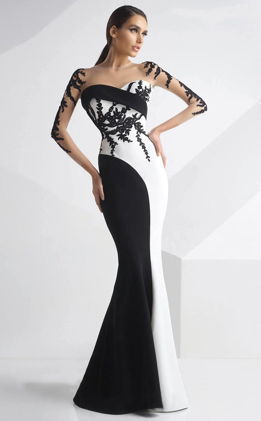 MNM Couture - Embroidered Panel Gown G0747 in Black and White