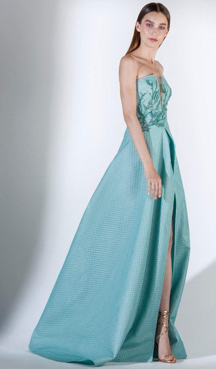 3417 Strapless Embroidered A-Line Gown with Slit