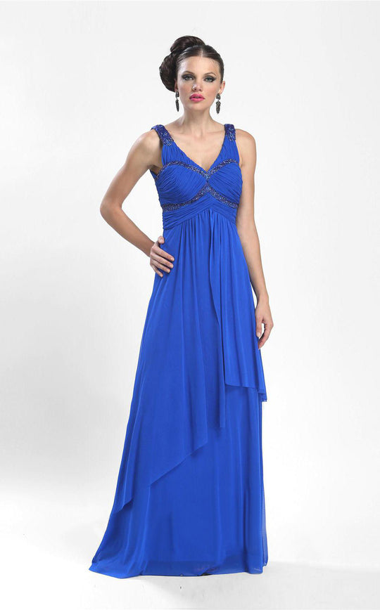 Sue Wong - Sleeveless Ruched Long Dress N3511 in Blue