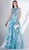 3421 Printed Jewel Neck Tulle A-line Dress