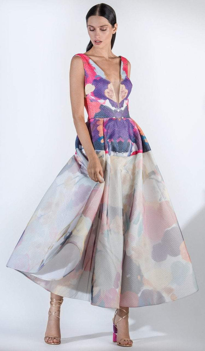 3423 Multi-Colored Tulle Brocade A-line Dress